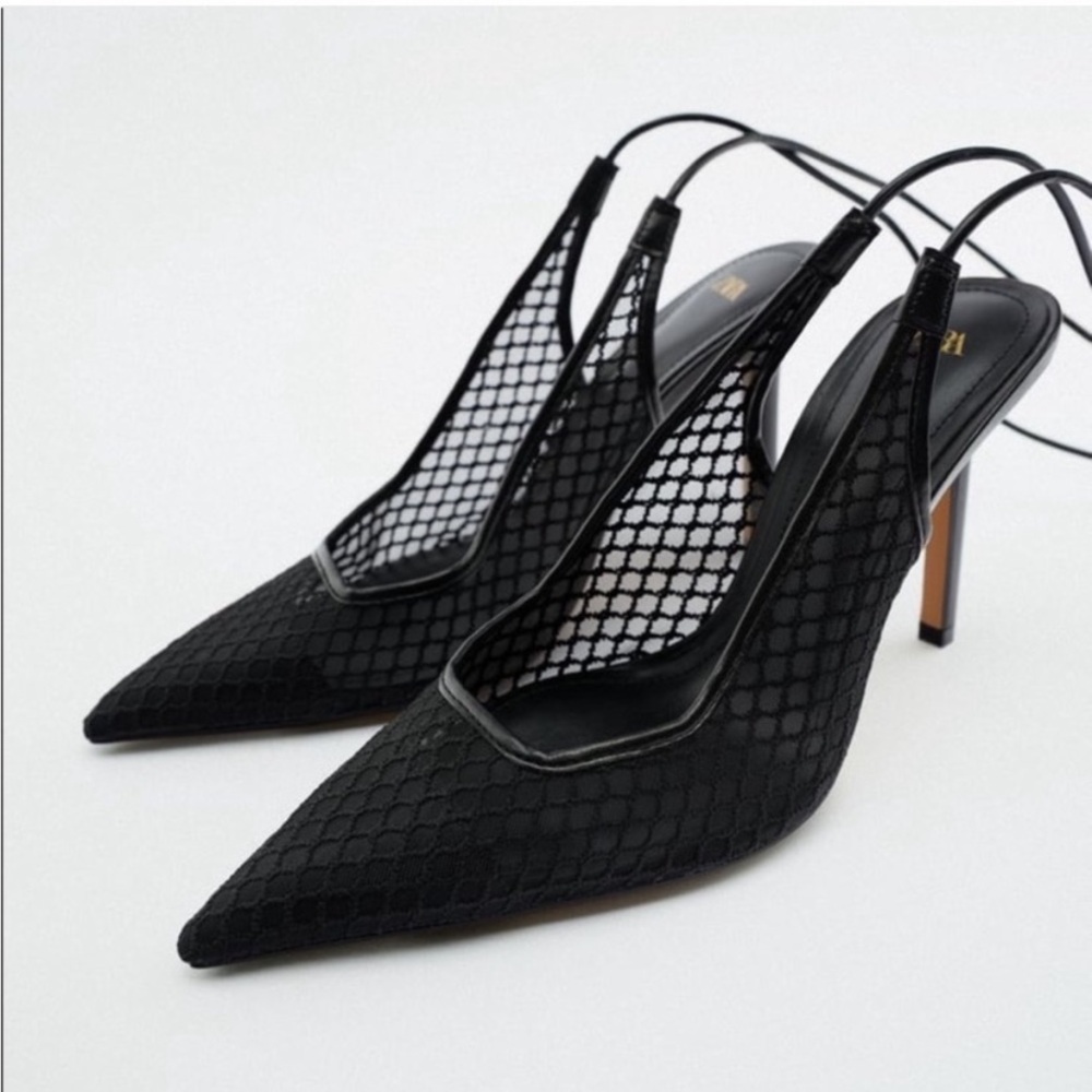 ZARA Mesh Strappy Pointed Toe Heels
